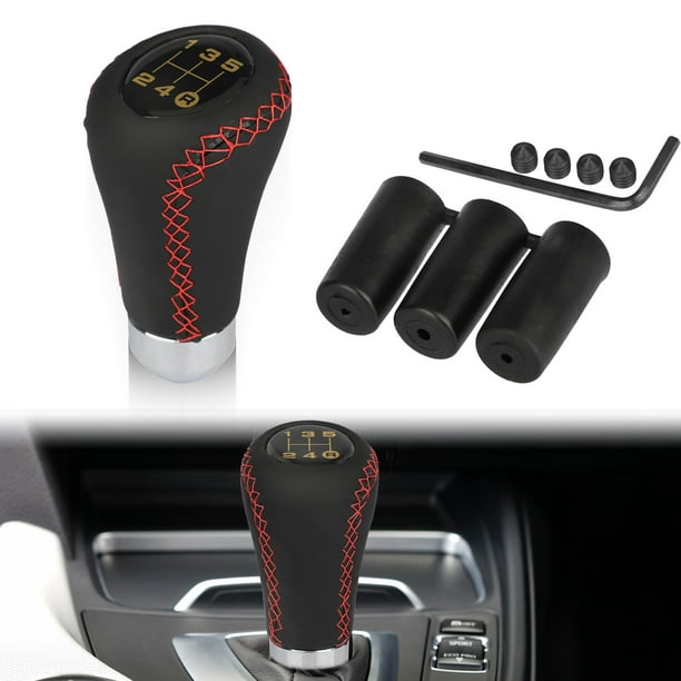 Black Genuine Leather Manual 5 Speed Car Gear Stick Shift Knob Lever Handle Kit